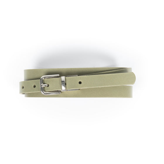 Schmaler One-Size Gürtel aus Leder in Light Khaki mit schlichter silber Schließe